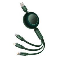 BASEUS BRIGHT MIRROR 2 RETRACTABLE CABLE 3IN1 USB TYPE A - MICRO USB + LIGHTNING + USB TYPE C 66W 1.1M GREEN (CAMJ010106)