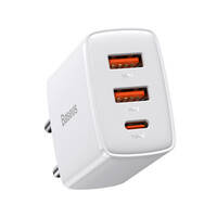 BASEUS COMPACT QUICK CHARGER USB TYPE C / 2X USB 30W 3A POWER DELIVERY QUICK CHARGE WHITE (CCXJ-E02)