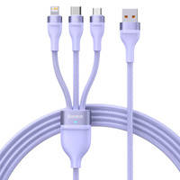 BASEUS FLASH SERIES Ⅱ ONE-FOR-THREE FAST CHARGING DATA CABLE USB TO M+L+C 100W 1.2M PURPLE