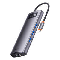 BASEUS METAL GLEAM SERIES HUB 7 IN 1 USB TYPE C DOCKING STATION - 2 X HDMI / 3 X USB 3.2 GEN. 1/1 X POWER DELIVERY / 1 X RJ-45 ETHERNET GRAY (WKWG040113)