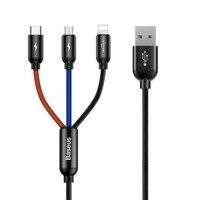 BASEUS THREE PRIMARY COLORS 3IN1 USB CABLE - MICRO USB / LIGHTNING / USB-C NYLON BRAIDED 3.5A 1.2M BLACK (CAMLT-BSY01)