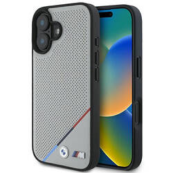 BMW BMHMP16S23PUPDG iPhone 16 6.1" szary/grey hardcase M Perforated Tricolor Line MagSafe