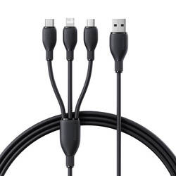 Baseus Kabel ultra-szybkiego ładowania One-for-Three USB-A do M+L+C 3.5A 0.8m Czarny