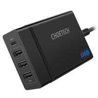 CHOETECH TRAVEL WALL CHARGER 3X USB / 1X USB TYPE C 60W POWER DELIVERY BLACK (PD72-1C3U)