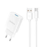 DUDAO CHARGER EU USB 5V / 2.4A QC3.0 QUICK CHARGE 3.0 + CABLE USB TYPE C WHITE (A3EU + TYPE-C WHITE)