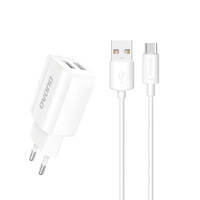 DUDAO EU WALL CHARGER 2X USB 5V / 2.4A + USB TYPE C CABLE WHITE (A2EU + TYPE-C WHITE)