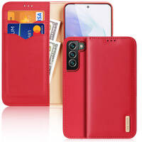 DUX DUCIS HIVO LEATHER FLIP COVER GENUINE LEATHER WALLET FOR CARDS AND DOCUMENTS SAMSUNG GALAXY S22 + (S22 PLUS) RED