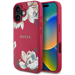 Etui Guess Grained Printed Flower         Pattern MagSafe do iPhone 16 fuksja