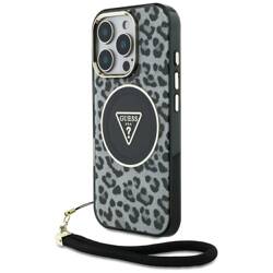 Etui Guess HC IML Leopard Triangle Cord   Strap do iPhone 16 Pro MagSafe czarny