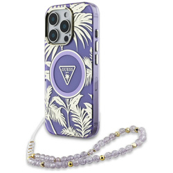 Etui Guess Palm Trees Triangle Pearl      Strap MagSafe do iPhone 16 Pro Max fioletowy