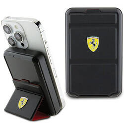 Ferrari Powerbank Bezprzewodowy 15W FEPB10MSPLEK 10000 mAh z funkcją standu czarny/black Metal Logo MagSafe