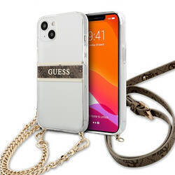 GUESS GUHCP13SKC4GBGO IPHONE 13 MINI 5.4 "TRANSPARENT HARDCASE 4G BROWN STRAP GOLD CHAIN