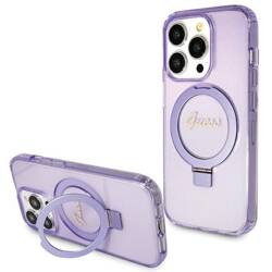 GUESS GUHMP15LHRSGU IPHONE 15 PRO 6.1 "PURPLE/PURPLE HARDCASE RING STAND SCRIPT GLITTER MAGSAFE