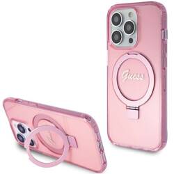 GUESS GUHMP15XHRSGSP IPHONE 15 PRO MAX 6.7 "PINK/PINK HARDCASE RING STAND SCRIPT GLITTER MAGSAFE