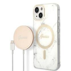 GUSS GUBPP14MHMEACSH CASE+ CHARGER IPHONE 14 PLUS / 15 PLUS 6.7 "BIAŁY / WHITE HARD CASE MARBLE MAGSAFE