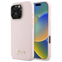 Guess GUHCP16LSMBSLP iPhone 16 Pro 6.3"   różowy/pink hardcase Silicone Script Metal Logo & Frame