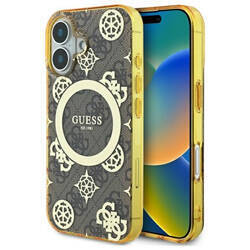 Guess GUHMP16SH4PYEEW iPhone 16 6.1" brązowy/brown hardcase IML Peony On 4G Background MagSafe