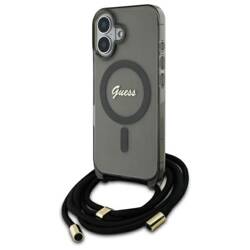 Guess GUHMP16SHCTSGNSK iPhone 16 6.1"     czarny/black hardcase Crossbody Cord Script MagSafe