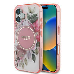 Guess GUHMP16SHFWBDCEP iPhone 16 6.1" różowy/pink hardcase IML Flower & Tonal Circle MagSafe