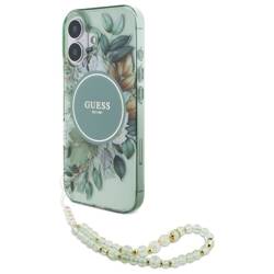 Guess GUHMP16SHFWBRCESN iPhone 16 6.1" zielony/green hardcase IML Flowers With Pearl Strap MagSafe