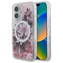 Guess GUHMP16SLFMWTP iPhone 16 6.1" różowy/pink hardcase Liquid Glitter Flower MagSafe