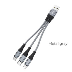 HOCO USB CABLE - X47 2.4A 3 IN 1 USB-C LIGHTNING MICRO USB 0.25M SILVER