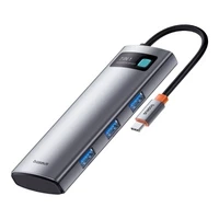 HUB 7in1 Baseus Metal Gleam Series USB-C to USB-C PD / 3x USB-A / HDMI / SD TF - gray