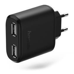 Hama Wall charger, double USB port, 4.8 A, black