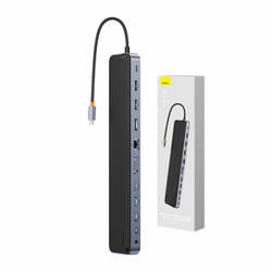 Hub 12w1 Baseus EliteJoy Gen2 series USB-C do 2xHDMI+ 3xUSB 3.0+ PD+ DP+ SD/TF+ RJ45+Type-C+ 3.5mm (dark grey)
