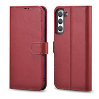 ICARER HAITANG LEATHER WALLET CASE LEATHER CASE FOR SAMSUNG GALAXY S22 WALLET HOUSING COVER RED (AKSM04RD)