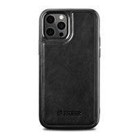 ICARER LEATHER OIL WAX CASE COVERED WITH NATURAL LEATHER FOR IPHONE 12 PRO / IPHONE 12 BLACK (ALI1205-BK)