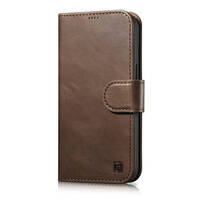 ICARER OIL WAX WALLET CASE 2IN1 COVER IPHONE 14 PRO ANTI-RFID LEATHER FLIP CASE BROWN (WMI14220722-BN)