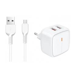 JELLICO AC CHARGER - C2 2.4A 2 X USB + MICRO USB CABLE WHITE SET