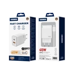 JELLICO wall charger C107 GaN PD 45W 1xUSB-C + 1xUSB QC3.0 + cable USB-C - USB-C White