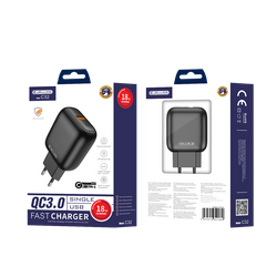 JELLICO wall charger C32 18W 1xUSB QC3.0 + cable USB-C Black