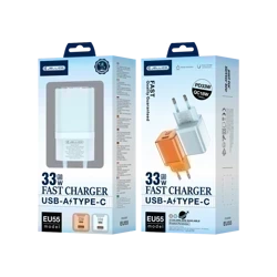 JELLICO wall charger EU55 GaN PD 33W 1xUSB-C + 1xUSB QC3.0 Blue