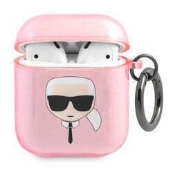 KARL LAGERFELD KLA2UKHGP AIRPODS 1/2 COVER PINK/PINK GLITTER KARL`S HEAD