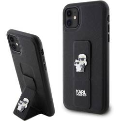 KARL LAGERFELD KLHCN61GSAKCPK IPHONE 11 / XR 6.1 "BLACK / BLACK HARDCASE GRIPSTAND SAFFIANO KARL & CHUPETTE PINS