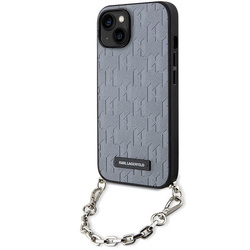 KARL LAGERFELD KLHCP14SACKLHPG IPHONE 14/15/13 6.1 "SREBRRY / SILVER HARDCASE SAFFIANO MONOGRAM CHAIN