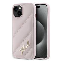 KARL LAGERFELD KLHCP14SPQDSMGP IPHONE 14 / 15 / 13 6.1" PINK/PINK HARDCASE DIAGONAL QUILTED SCRIPT