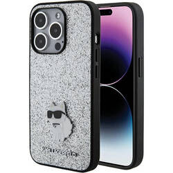 KARL LAGERFELD KLHCP15LGCNPSG IPHONE 15 PRO 6.1 "SREBRRY/SILVER HARDCASE FIXED GLITTER CHOUPETTE LOGO METAL PIN