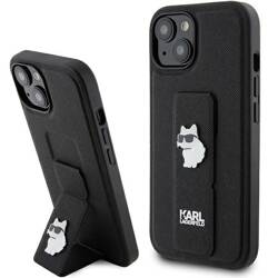 KARL LAGERFELD KLHCP15SGSACHPK IPHONE 15/14/16 6.1 "BLACK / BLACK HARDCASE GRIPSTAND SAFFIANO CHOUPETTE PINS