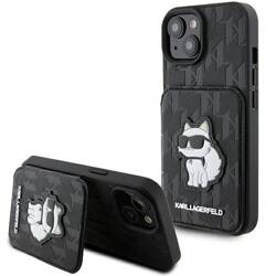 KARL LAGERFELD KLHCP15SSAKCNSCK IPHONE 15/14/13 6.1 "BLACK / BLACK HARDCASE SAFFIANO CARDSLOTS AND STAND MONOGRAM CHUPETTE