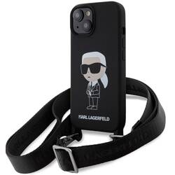 KARL LAGERFELD KLHCP15SSCBSKNK IPHONE 15/14/13 6.1 "HARDCASE BLACK / BLACK CROSSBODY SILICONE IKONIK