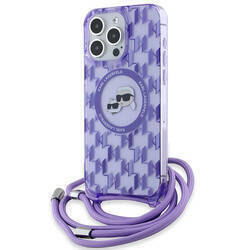 KARL LAGERFELD KLHMP15LHCKCKLCU IPHONE 15 PRO 6.1" PURPLE/PURPLE HARDCASE IML CROSSBODY MONOGRAM KARL & CHOUPETTE HEAD MAGSAFE