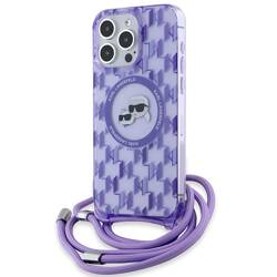 KARL LAGERFELD KLHMP15XHCKCKLCU IPHONE 15 PRO MAX 6.7" PURPLE/PURPLE HARDCASE IML CROSSBODY MONOGRAM KARL & CHOUPETTE HEAD MAGSAFE