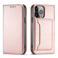 MAGNET CARD CASE CASE FOR IPHONE 14 FLIP COVER WALLET STAND PINK