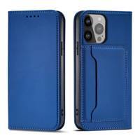 MAGNET CARD CASE CASE FOR IPHONE 14 PLUS FLIP COVER WALLET STAND BLUE