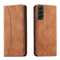 MAGNET FANCY CASE CASE FOR SAMSUNG GALAXY S22 + (S22 PLUS) POUCH WALLET CARD HOLDER BROWN