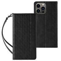 MAGNET STRAP CASE CASE FOR IPHONE 14 PRO MAX FLIP WALLET MINI LANYARD STAND BLACK
